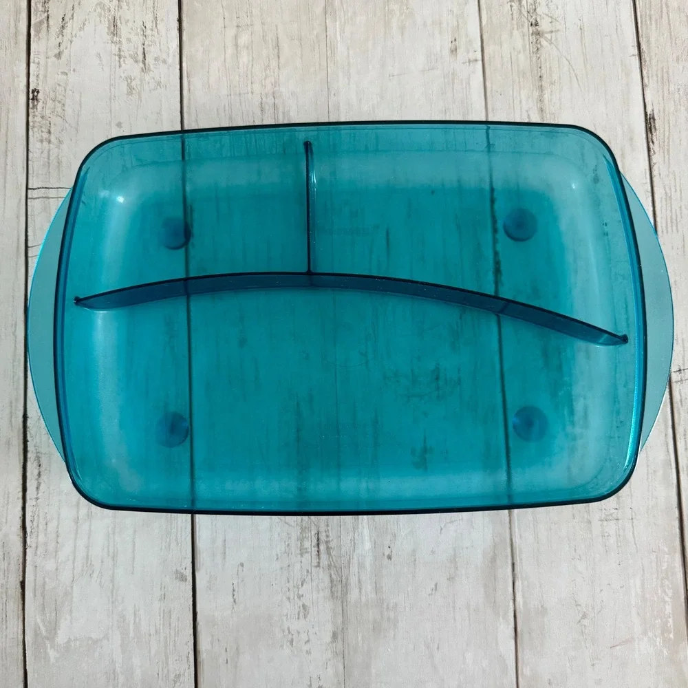 Tupperware Vent N Serve Divided Microwave Dish Peacock 3990A-1 Steam Vent